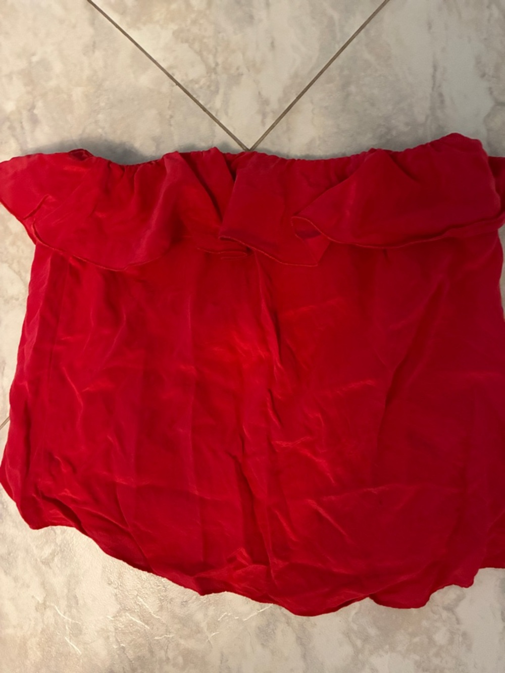 Amanda Uprichard Red Off-Shoulder Ruffle Crop Top